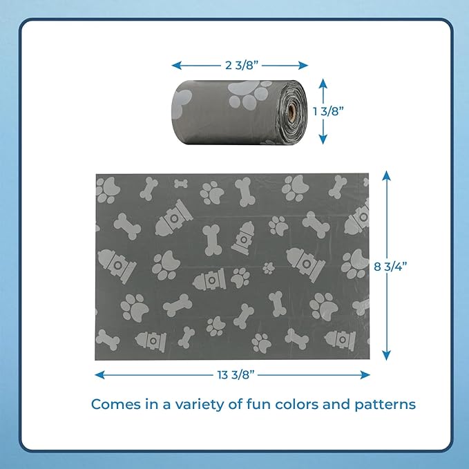 Best Pet Supplies Dog Poop Bags (240 Bags) for Waste Refuse Cleanup, Doggy Roll Replacements for Outdoor Puppy Walking and Travel, Leak Proof and Tear Resistant, Thick Plastic - Gray