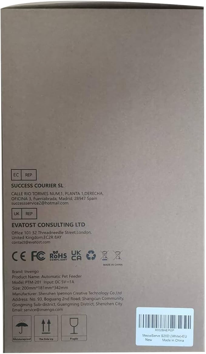 Cat Feeder Automatic - Cat Food Dispenser MeowServe S20, Auto Dog Feeder with Stainless Steel Bowl, 5L Pet Feeder with Patented Anti-Jam Port, App, Dual Lock Lid, Dual-Band WiFi & Power, White