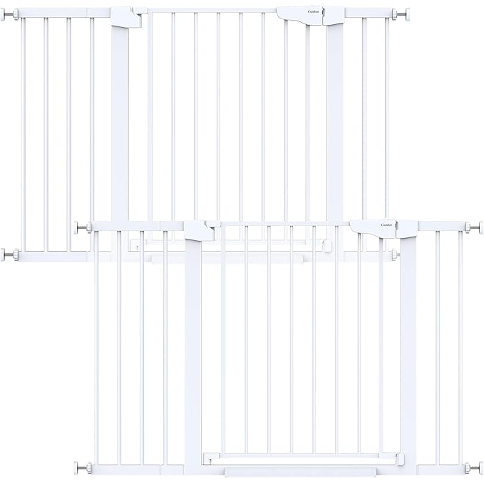 Cumbor 2 Pack 29.7"-48" Baby Gate for Stairs, Mom's Choice Awards Winner-Dog Gate for Doorways, Pressure Mounted Auto-Close Pet Gates for Dogs Indoor, Safety Child Gate with Easy Walk Thru Door,White