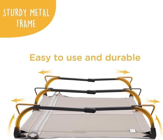 Daisy Cot, Large Foldable Elevated Dog Bed, Portable Raised Outdoor Folding Dog Cot, Cooling, Chew Proof, Waterproof, Heavy Duty Up to 160 Lbs for Camping/Home, Brown, 43"x27"x7”