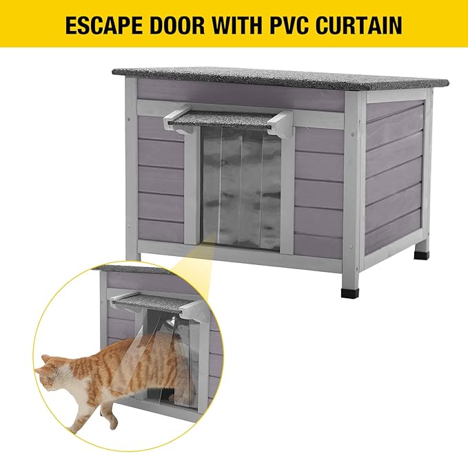 Aivituvin Cat House Waterproof Feral Kitty Shelter Outdoor Indoor Rabbit Hutch for Bunnies,Cats,Dogs and Other Small Animals,Asphalt Roof