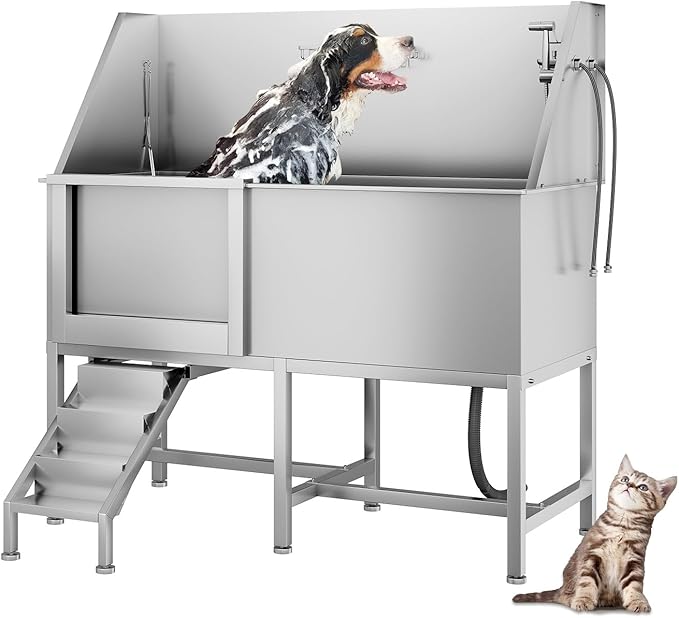 CuisinSmart 62" Dog Bathtub, Professional Dog Washing Station with Dog Wash Attachment, Dog Bath Pool for Outdoor, Indoor Shower and Grooming (Left Door)