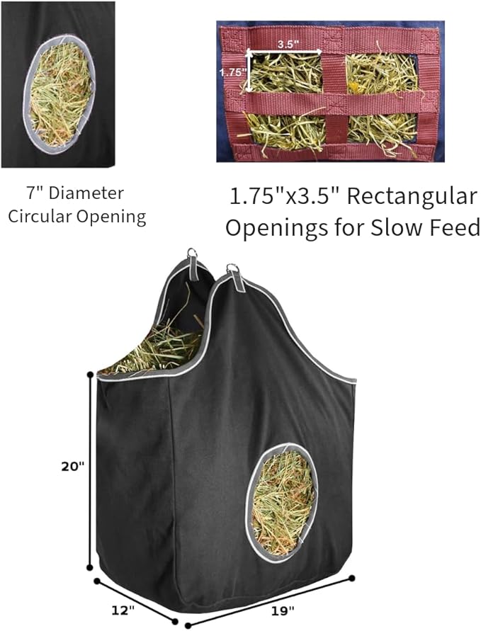 Derby Originals Large 24 OZ Canvas Horse Hay Bag 2 Sided Combo Design X Wide Gusset and 6 Month Warranty
