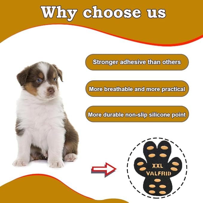 Dog Paw Pads Anti-Slip Paw Protector,15 Sets-60 Pads Keeps Dogs from Slipping On Hardwood Floors,Dog Shoes for Hot Pavement, for Senior Dogs and Weak Paws Multicolor XXL