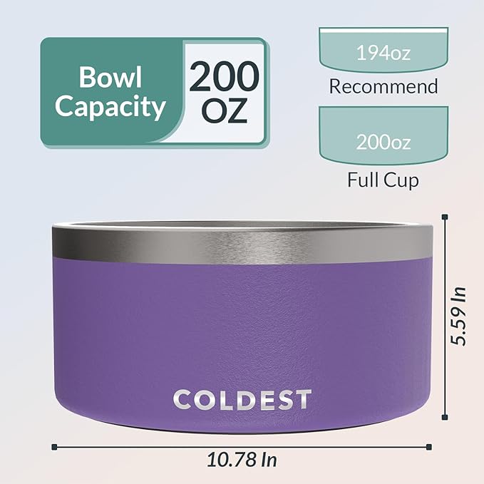 Coldest Dog Bowl - Anti Rust Metal, Non Slip, 3 Layers Insulated Stainless Steel Dog Bowls - Spill Proof & Heavy Duty - Water Bowl for Dogs, Cats & Pets, Dish Washer Safe (200 oz, Galaxy Purple)