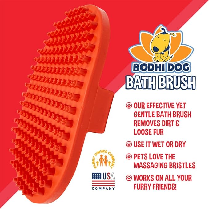 Bodhi Dog Shampoo Brush - Pet Grooming & Bath Supplies for Dogs and Cats - Bath Brush for Long & Short Hair - Premium Scrubber for Shower, Bathing & Massage (One Pack, Red)
