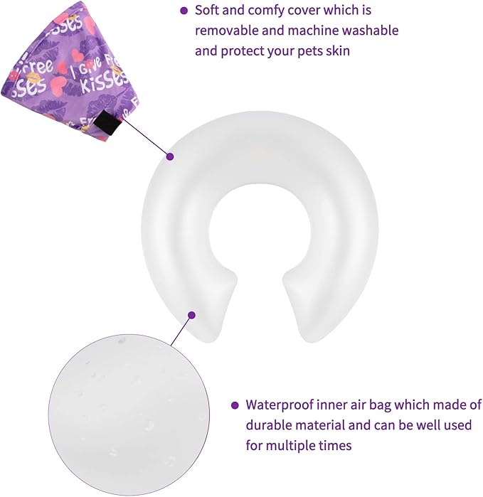 CuteBone Inflatable Dog Donut Collar with Removable Soft Fleece Covers for Small/Medium/Large Dogs and Cats After Surgery GWB06M