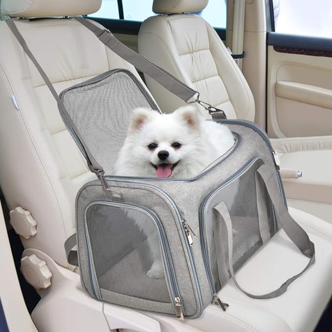 Large Dog Cat Carriers Puppies up to 25Lbs, Big Dog Carrier Soft Sided, Collapsible Travel Puppy Carrier - Large - Grey