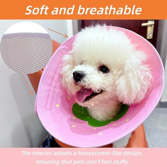 Soft Dog Cone Collar for Dogs After Surgery, Adjustable Dog Recovery Cone Collar for Medium Small Puppy Dogs and Cats to Stop Licking (Strawberry S)