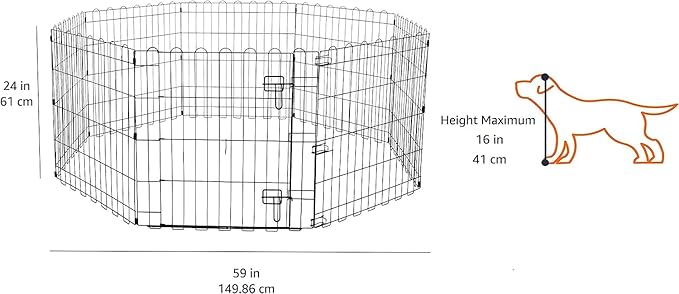 Amazon Basics Foldable Octagonal Metal Exercise Puppy / Dog Playpen - Indoor/Outdoor, Single Door, Extra Small (8 Panels, 24 x 24), Easy to assemble and store, 24" - Puppy, Black