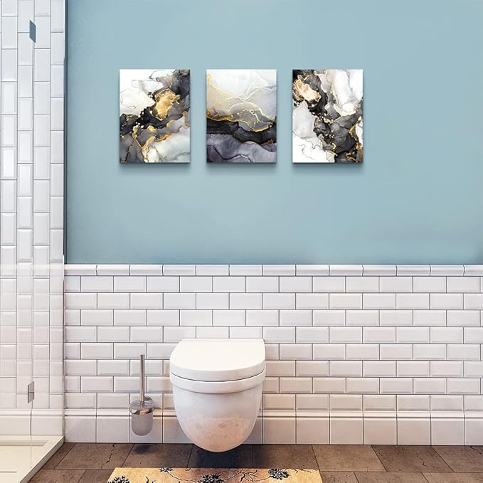 AHUASJART Abstract Canvas Wall Art For Living Room Boho Decor Bedroom Fashion Decors Office Ink Paintings 3 Pcs Framed Pictures Artwork Bathroom Home 16x24''