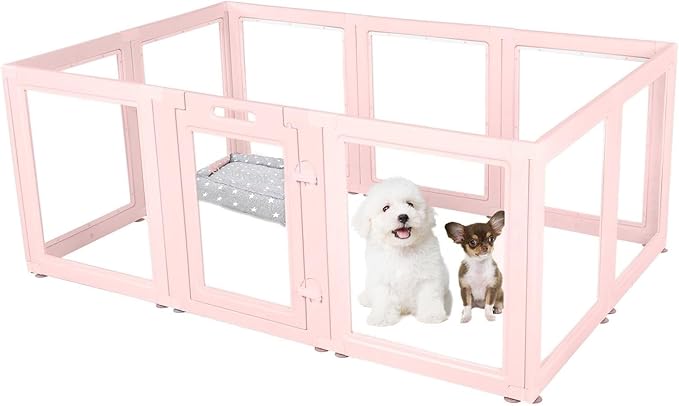 Clear Acrylic Plastic Dog Playpen - Clear Dog Play Pen - Easy Assemble Acrylic Dog Playpen - Puppy Playpen, Cat Playpen, Small Animal Playpen, Dog Play Pen Indoors (Pink-23.6" H, 10PCS)