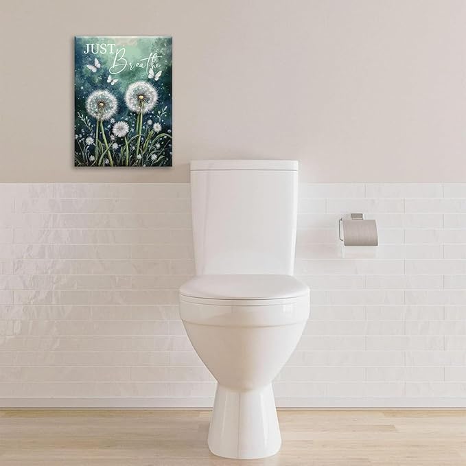 Dandelion Pictures Wall Art, Farmhouse Floral Bathroom Wall Decor, Rustic Nature Inspirational Framed Painting Butterfly White Flower Canvas Artwork for Bedroom Living Room Decorations 16"L x 12"W
