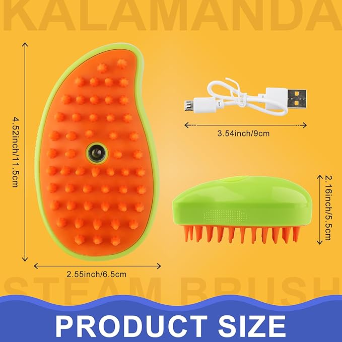 Cat Steam Brush, 3 in 1 Pet Steamy Brush, Silicone Grooming Comb with Steam, Pet Hair Remover Misting Comb for Indoor Cats Dogs(Mango Yellow/Green)
