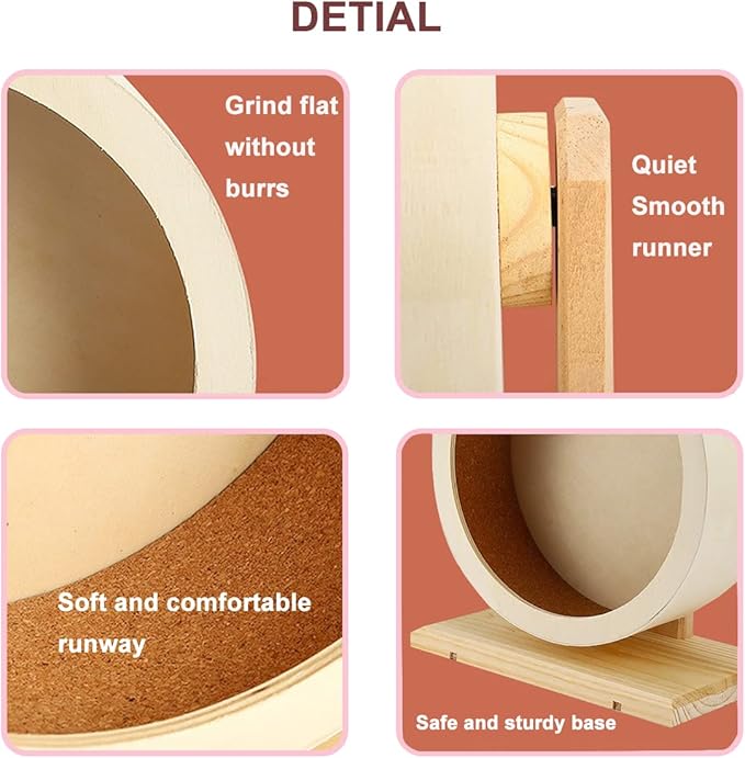 antiai Hamster Wooden Silent Wheel, 9.8 Inch Small Animal Exercise Wheel Accessories, Quiet Spinner Hamster Running Wheels Prevent Depression Toys for Hamsters, Gerbils, Mice and Other Small Pets（L）