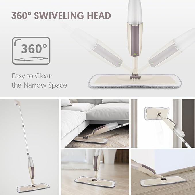 Spray Wet Mops for Hardwood Floor Cleaning - MEXERRIS Dust Dry Mops with 3 Reusable Washable Pads Wood Floor Mop with Spray Home Commercial Use Hardwood Laminate Wood Ceramic Tiles
