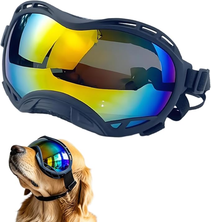 Dog Goggles for Large Breeds Anti-UV Sunglasses for Medium to Large Dogs, Windproof, Dustproof, Snowproof Eye Protection, Soft Frame Pet Goggles for Outdoor Activities (Colored Lens)
