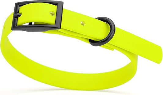 Dogline Biothane Waterproof Dog Collar Strong Coated Nylon Webbing with Black Hardware Odor- Proof for Easy Care Easy to Clean High Performance Fits Small Medium or Large Dogs, Safety Yellow