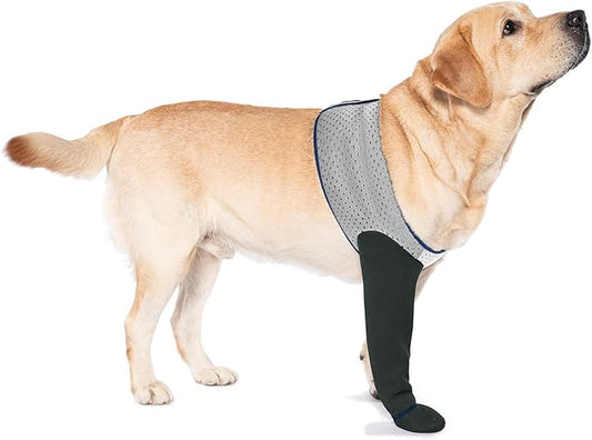 COODEO Dog Socks to Prevent Licking Paws, Healing Boots & Paw Protectors with Non-Slip Bottoms for Wound Protection, Waterproof Sleeve Shoes for Licking（Grey，2XL_Right