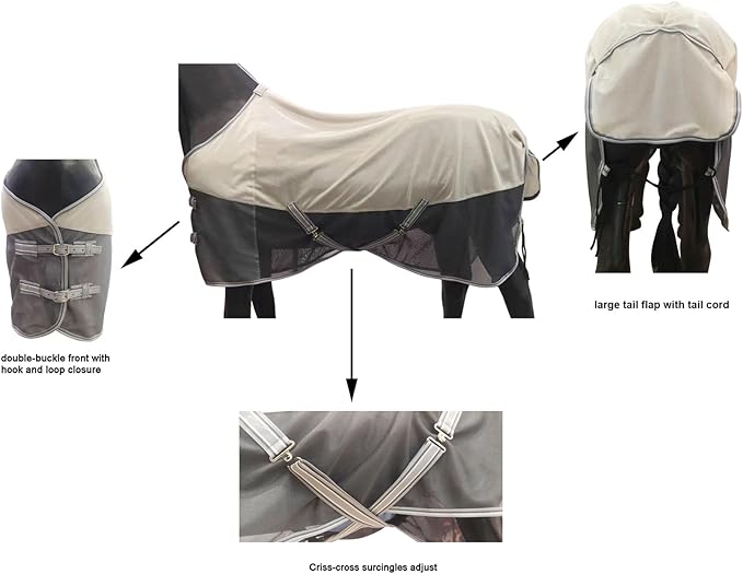 BARN & STABLE Breathable and UV Protective Horse Fly Sheets Tear-Resistant Mesh Fly Sheets for Horse Comfy Equine Summer Sheets with Removable Web Leg Straps