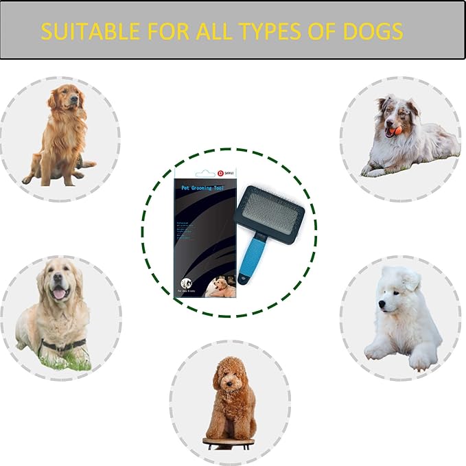 Dog Brush for Long Haired Dogs - Large Firm Slicker Brushes for Poodles, Goldendoodles & Shedding Grooming - Soft Massage Stainless Steel Pins (25mm/1") - Gentle Pet Grooming Wire