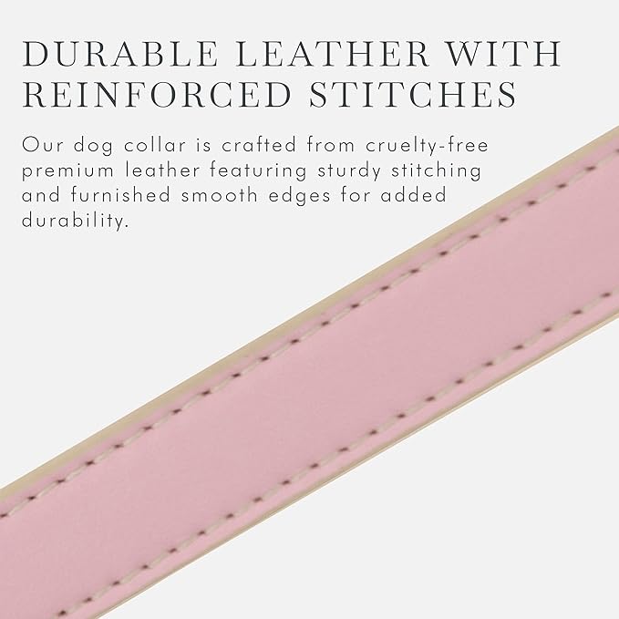 Cupertino Dog Collars, Harnesses & Leashes Made from Vegan Leather with Dog Tracker Device Holder Adjustable Dog Collar (Extra Small (Neck: 9x12), Pink)