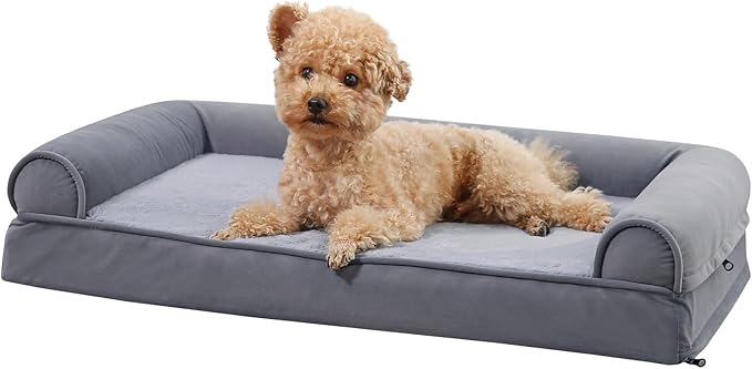 Amazon Basics Living Room Couch Dog Bed with Premium Foam, Pressure-Relief Support for Dogs up to 30lbs, Machine Washable Cover, Medium Sized (30" x 20"), Grey