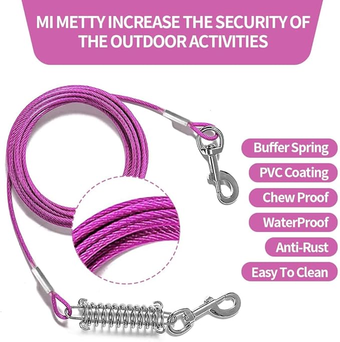 Tie Out Cable for Dog,100FT Dog Leads with Swivel Hook and Shock Spring,Heavy Duty Tie Out Cable for Large Dogs Up to 125lbs,Durable Dogs Runner Tether Line for Outdoor,Yard