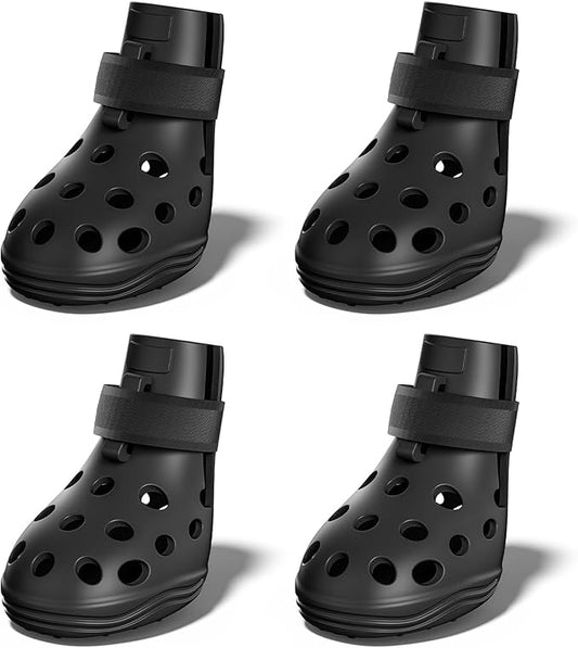 Dog Shoes for Hot Pavement, Breathable Dog Boots Paw Protectors with Adjustable Straps & Non-Slip Sole, Easy On & Off, Waterproof, Easy-Cleaning (Black, S)