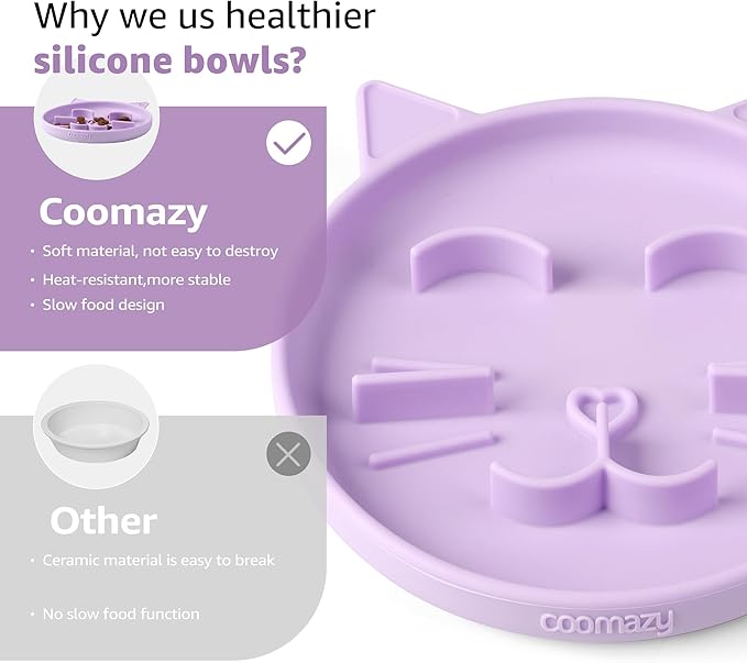 Coomazy Silicone Slow Feeder Dog Cat Bowls, Interactive Puzzle Toy for Pets Dry/Wet Food Training, Keeps Dogs Cats Busy, Prevents Puppy Kitty Overeating (Purple, 0.8 Cup)