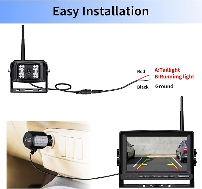 9" Wireless Backup Camera System for RV Truck Trailer Camper, 9 Inch DVR Quad Split Monitor IP69 Waterproof HD 1080P Wireless Rear Side View Cameras, Stable Signal Observation System - B904