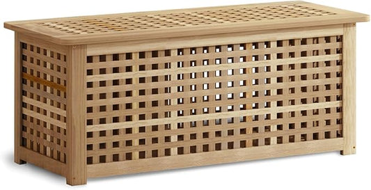 Bench with Storage, Acacia Laundry Hamper with Seat, Storage Benches with Seating for Entryway, Living Room, Bedroom, Bathroom (15.7x38.6x17.7in)