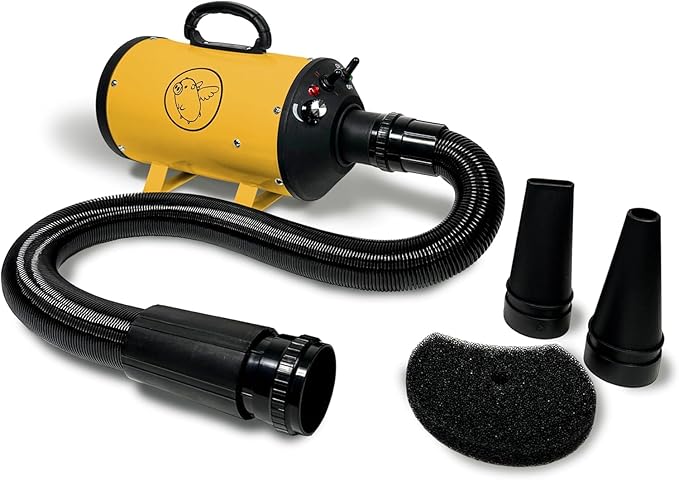 Flying Pig High Velocity Dog Pet Grooming Dryer w/Heater (Flying One, Yellow w/Black Logo)