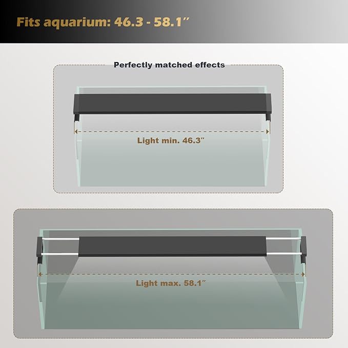 GLOWRIUM Smart Aquarium Light, Bluetooth + WiFi Dual Control Freshwater Fish Tank Light with App, Multi-preset Spectrum, Brightness Adjustable, Anti-Drop, Real Time Water Temperature Sensor (48-60 in)