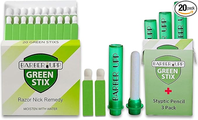 Green Stix + Styptic Pencil Set - 3 Pencils + 20 Aluminum Sulfate Sticks to Block & Stop Bleeding Fast from Razor Shaving Nicks & Minor Cuts - Anti-Bleed Shaving Accessory Men & Women