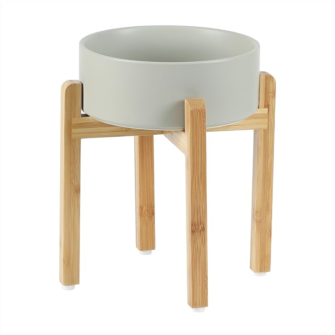 Ceramic 8.2inch Raised Dog Bowl Set, Elevated Feeder with Stand, Food and Water Bowl for Large Breed Dogs, Weighted Pet Dish(60oz, Grey)