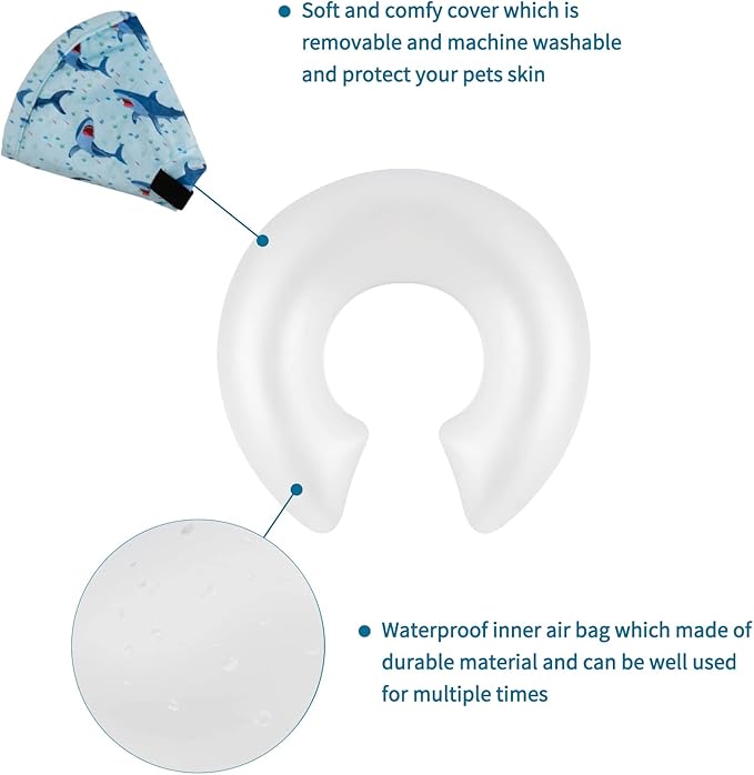 CuteBone Inflatable Dog Cone with Removable Soft Fleece Covers for Small/Medium/Large Dogs and Cats Neck Donut Collar After Surgery GWB05L