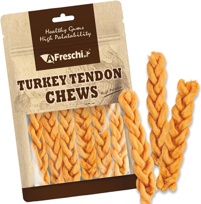 Afreschi Turkey Tendon Braided Stick 3.5 oz, Dog Treats for Classic Series, All Natural Human Grade Dog Treat, Suitable for Training chew, USA-Sourced Turkey Tendon, Rawhide Alternative