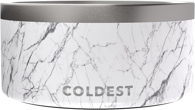 Coldest Dog Bowl - Anti Rust Metal, Non Slip, 3 Layers Insulated Stainless Steel Dog Bowls - Spill Proof & Heavy Duty - Water Bowl for Dogs, Cats & Pets, Dish Washer Safe (200 oz, Carrara Marble)