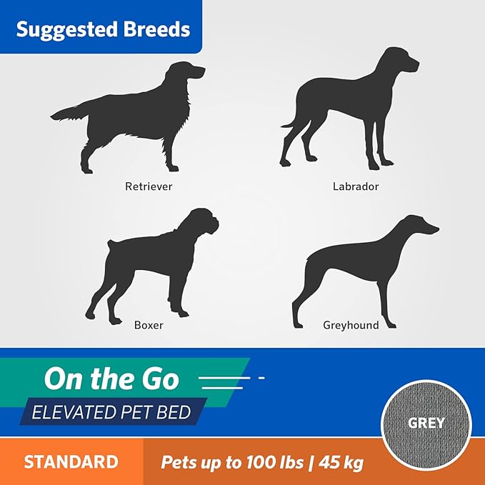 Coolaroo On-The-Go Elevated Dog Bed - Foldable Pop-Up Travel Dog Bed with Breathable, Moisture-Resistant Fabric, Carry Bag Included, Lightweight & Portable, Steel Gray, Large