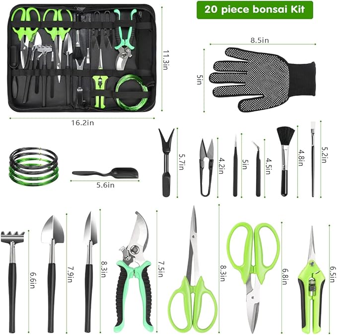 Bonsai Tool Kit, 21 Pcs Gardening Tools Set Include Garden Pruning Shears, Plant Trimming Scissors, Training Wire, Succulent Tool, Leather Bag Storage, Gardening Gifts for Women, Plant Lovers