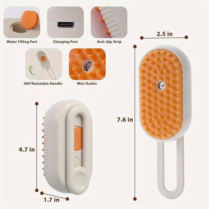 Cat Steam Brush for Shedding, 4 in 1 Rechargeable Steam Brush for Cats and Dogs, Anti-Static, Massage