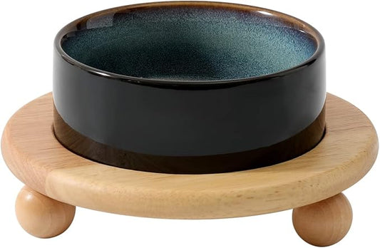 Ceramic Elevated Cat Food and Water Bowl, Kitty Bowl, Raised Cat Dish, Pet Feeder (5.1 in,1 x Starry Sky + Stand)