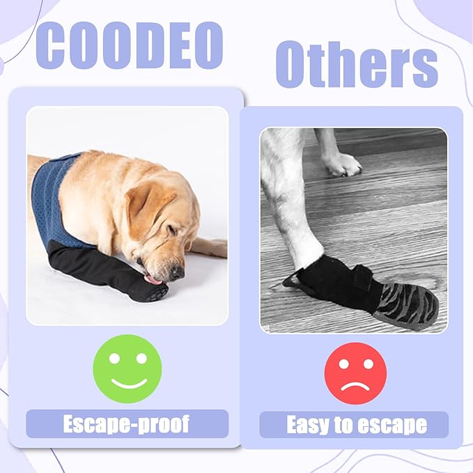 COODEO Dog Socks to Prevent Licking Paws, Healing Boots & Paw Protectors with Non-Slip Bottoms for Wound Protection, Waterproof Sleeve Shoes for Licking（Blue，L_Left