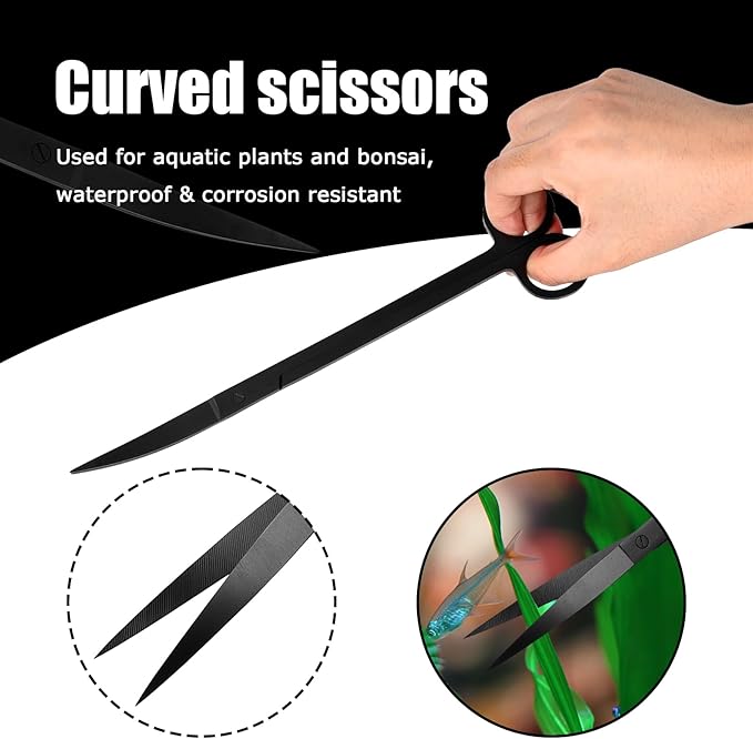 Aquarium Aquascaping Tool Stainless Steel Aquascape Tools Kit 4 in 1 Anti-Rust Fish Tank Starter Kit with Tweezers Scissors Spatula for Aquarium Plants (Black)