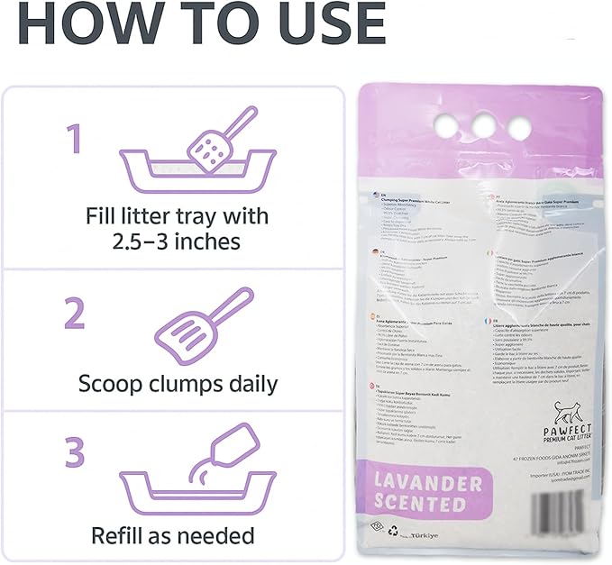 Lavender Scented Clumping Cat Litter – 9.6 lb / 5L, Lightweight, Dust-Free, Strong Odor Control, Turkish White Bentonite