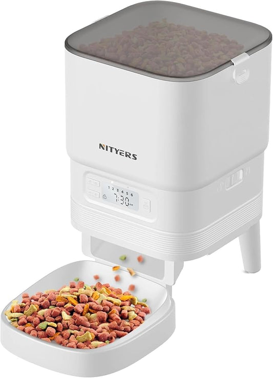 Automatic Cat Feeder - Nityers 4L Timed Cat Dry Food Dispenser, Programmable Portion Size,1-6 Meals Per Day, Dual Power Supply, Detachable Washable, Auto Pet Feeder for Cats and Small Dogs