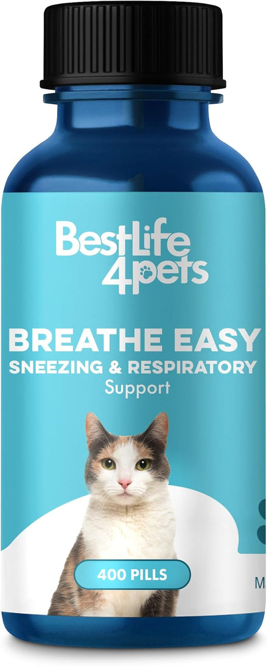 Cat Respiratory Comfort Supplement - Natural Breathe Easy Feline Support for All Seasons, Coughing, Occasional Nasal Stuffiness and Sneezing - 400 Odorless, Easy-to-Administer Tasteless Pills