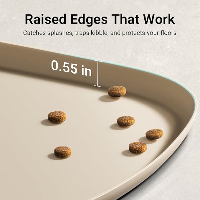 DownyPaws Dog Food Mats for Floors Waterproof, BPA Free Silcone Dog Bowl Mat, Non-Slip Pet Feeding Mat with High Raised Edge, Cat Placemat for Messy Drinkers, 18"×12.5", Almond