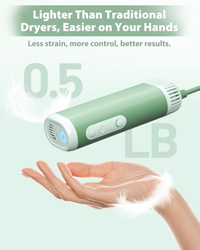 2-in-1 Hands-Free Dog Hair Dryer with Table Clamp – Low Noise Pet Grooming Dryer for Dogs & Cats, Adjustable Heat & Speed, Wearable or Desktop Use(Green)